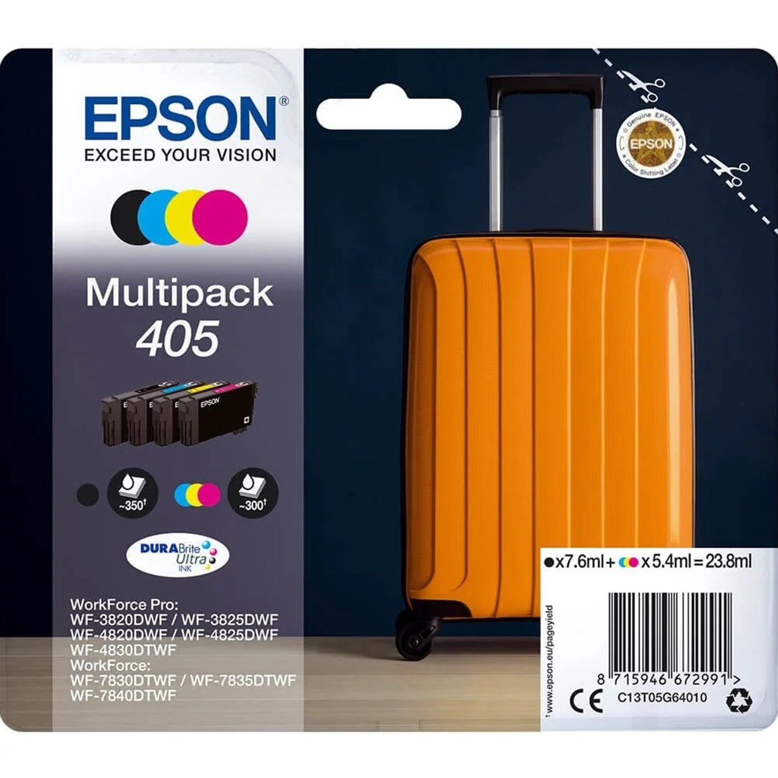 Epson 405 DURABrite Ultra Ink 4-Pack CMYK - Genuine OEM Epson 405 DURABrite Ultra Ink 4-Pack CMYK - Genuine OEM